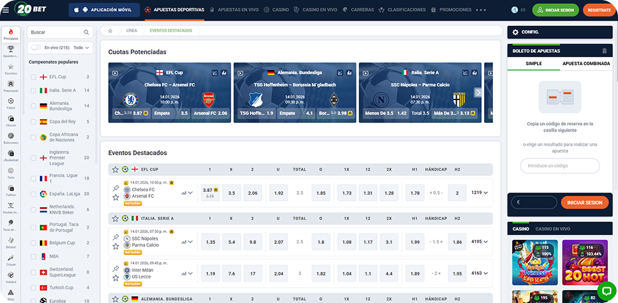 Plataforma 20bet para jugadores que buscan apuestas extranjeras